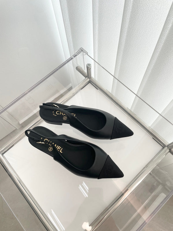 CC Slingback 15mm Black Lambskin And Denim Fabric