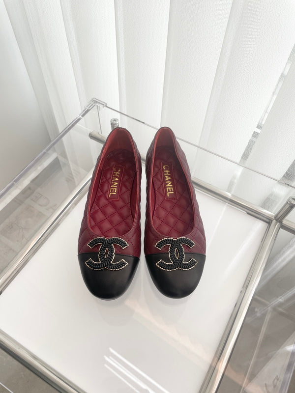 CC Ballet Flats 10mm Burgundy Black Quilted Lambskin