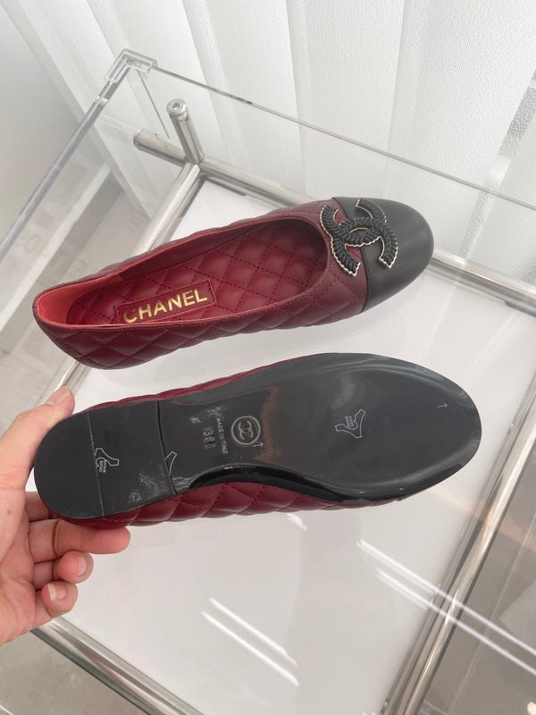 CC Ballet Flats 10mm Burgundy Black Quilted Lambskin