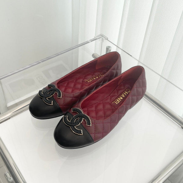 CC Ballet Flats 10mm Burgundy Black Quilted Lambskin