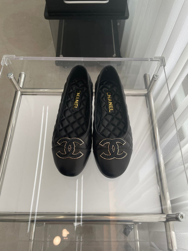 CC Ballet Flats 10mm Black Quilted Lambskin