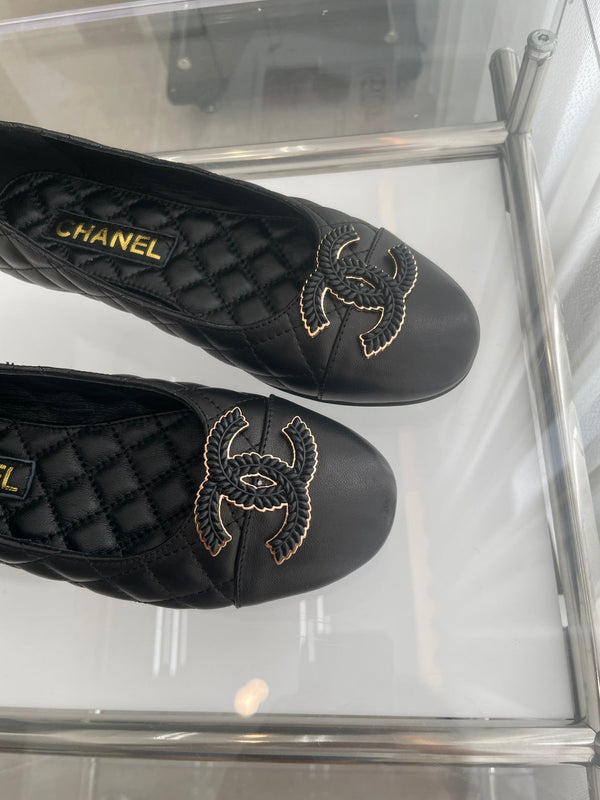 CC Ballet Flats 10mm Black Quilted Lambskin