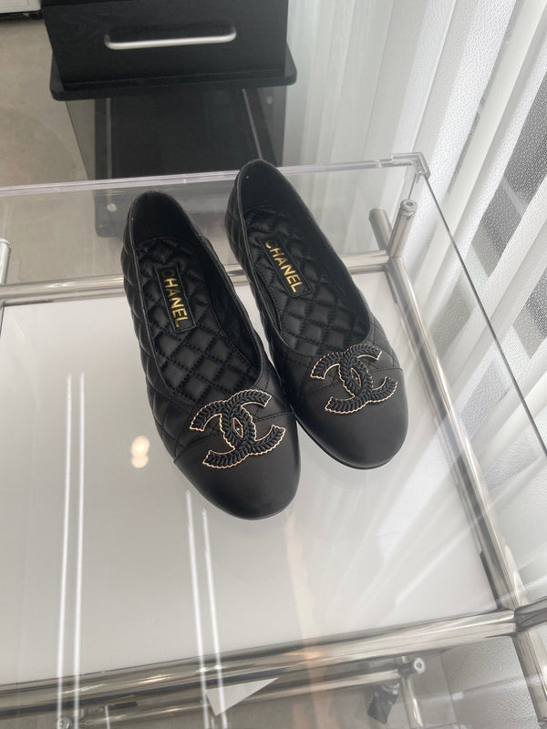 CC Ballet Flats 10mm Black Quilted Lambskin