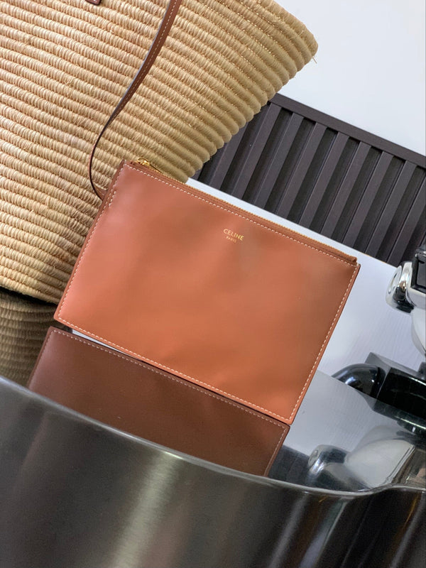 Celine Classic Panier 47cm Braieded Triomphe Beige Raffia Brown Calfskin