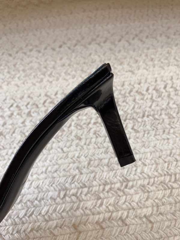 HIGH MULES WITH SQUARE TOE IN BLACK GLOSSY CALFSKIN