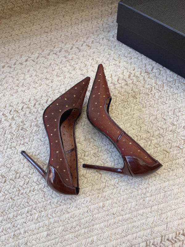 NORMA PUMPS IN CHESTNUT MESH ATTACHED CRYSTALS