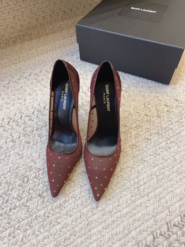 NORMA PUMPS IN CHESTNUT MESH ATTACHED CRYSTALS