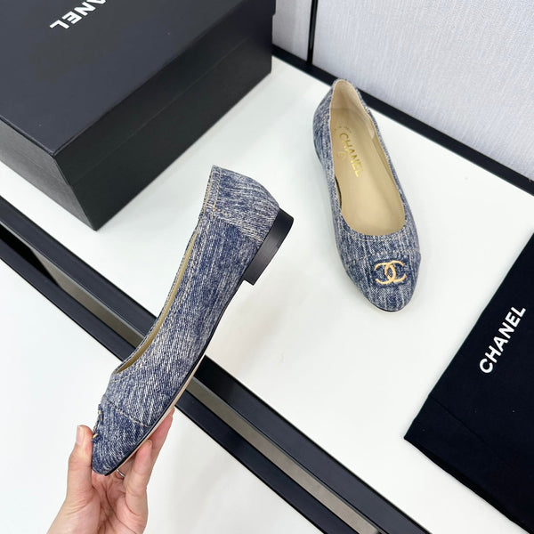 cc ballet flat blue with white stripe denim 166816