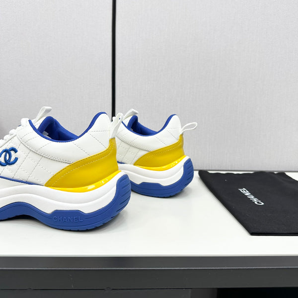 CC SNEAKER IN WHITE MIX COBALT BLUE EMBROIDERED LAMBSKIN