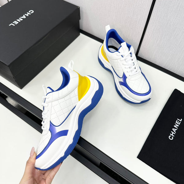 CC SNEAKER IN WHITE MIX COBALT BLUE EMBROIDERED LAMBSKIN