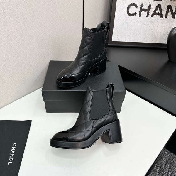 CC FW 25 Platform Ankle Boots  Black Patent and Quilted Leather 532621