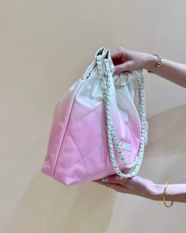 borsa hobo cc22 rosa pelle di agnello bianca hardware argento