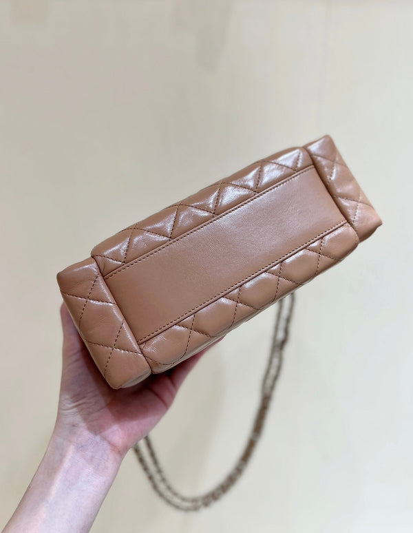 CC 24K Handle Camera Bag 23cm Brown Lambskin Light GHW