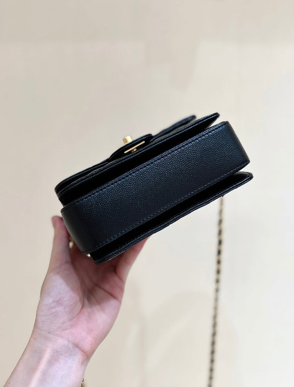 CC24K Mini Handle Flap Bag 16cm Black Caviar Light GHW