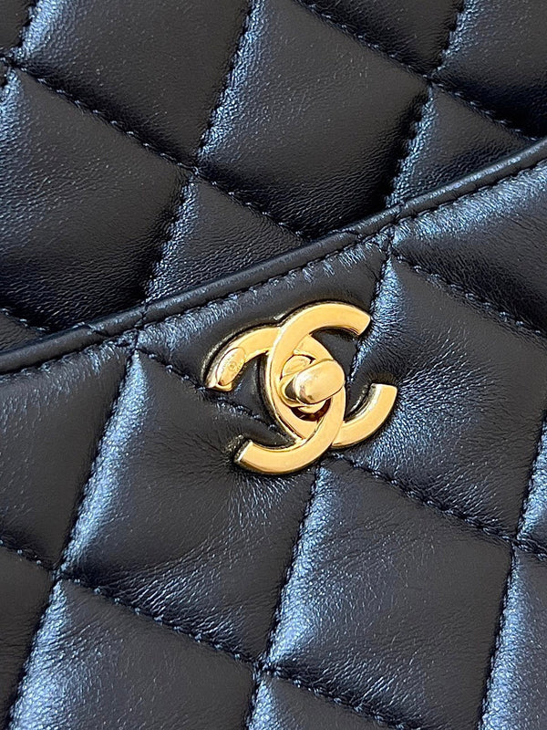 CC 24K Gold Coin Camera Bag 24cm Black Lambskin Light GHW