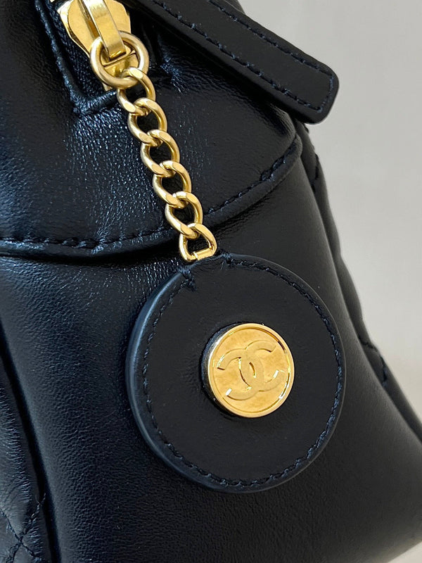 CC 24K Gold Coin Camera Bag 24cm Black Lambskin Light GHW