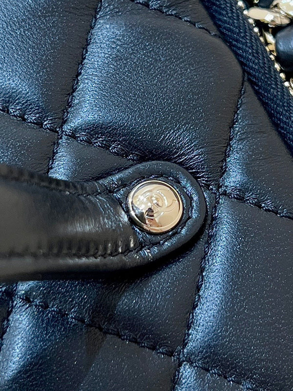 CC 24K Handle Camera Bag 23cm Black Lambskin Light GHW