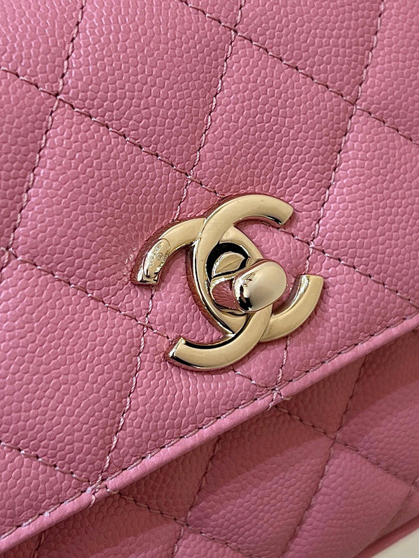 CC 24K Coco Hanle Nano 18cm Pink Grained Calfskin Gold Hardware