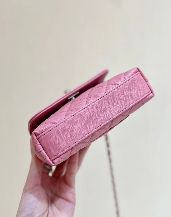 CC Super Mini Handle Bag 14.5 Pink Leather Gold Hardware