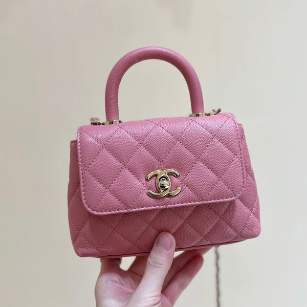 CC Super Mini Handle Bag 14.5 Pink Leather Gold Hardware