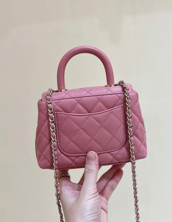 CC Super Mini Handle Bag 14.5 Pink Leather Gold Hardware