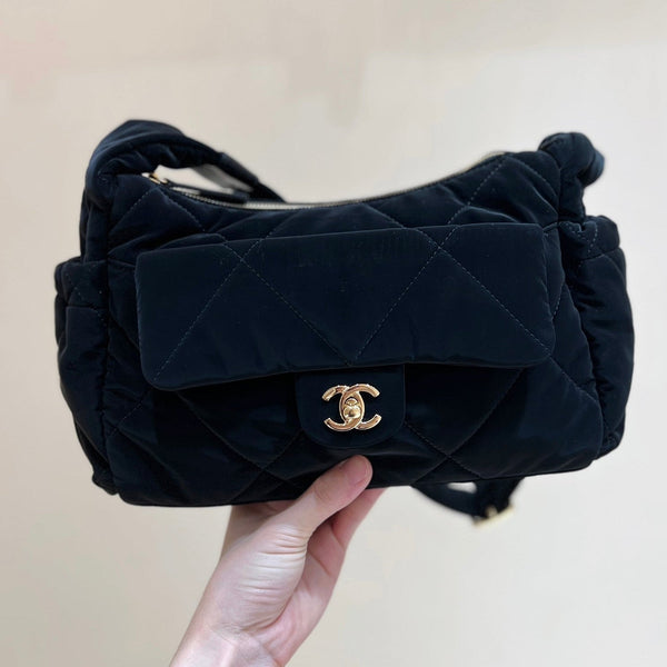 CC 24N Coconeige Ski Bag 32cm Black Nylon Fabric Light GHW