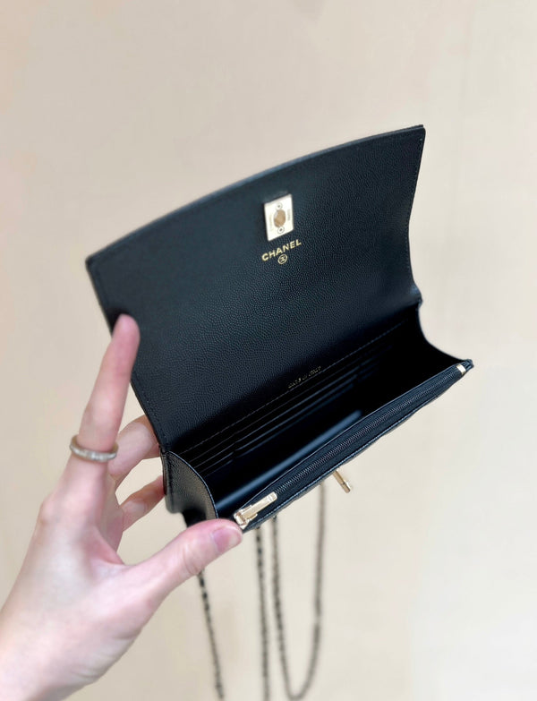 25C Mini Woc 18cm Black Grained Calfskin Gold Hardware