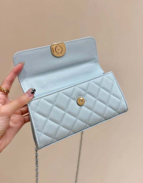 CC 25S Kelly Bag Top Handle 18cm Cloud Blue Grained Calfskin