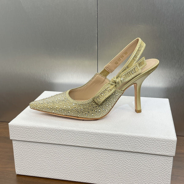 cd slingback pump 95 gold green calfskin resin pearl