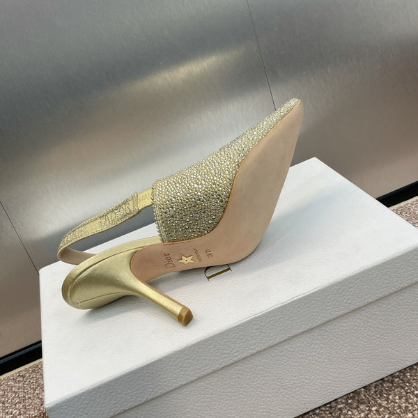 cd slingback pump 95 gold green calfskin resin pearl