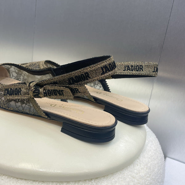 cd slingback flat transparent mesh embroidered black sun motif