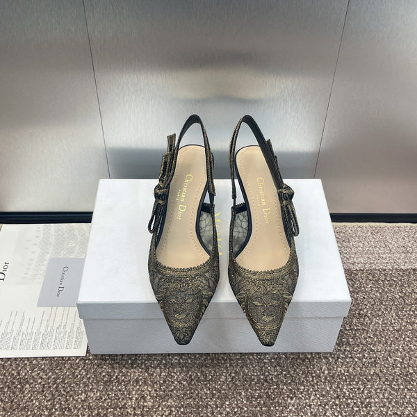 cd slingback pump 65 transparent mesh embroidered black sun motif