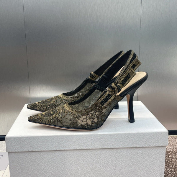 cd slingback pump 95 transparent mesh embroidered black sun motif