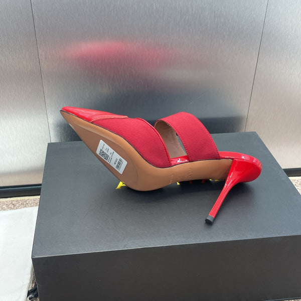 mulo alaia 90 in pelle di vitello verniciata a cuore in grosgrain rosso