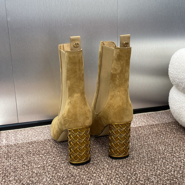 CD Icon Heeled Ankle Boot Beige Light Yellow Suede