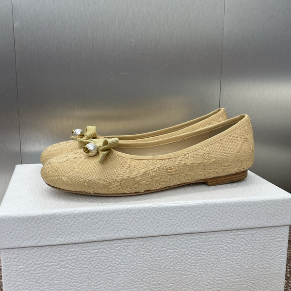 CD Ballet Flat Beige Woven Sedge And Lambskin
