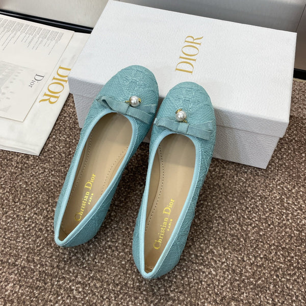 CD Ballet Flat Jade Green Woven Sedge And Lambskin