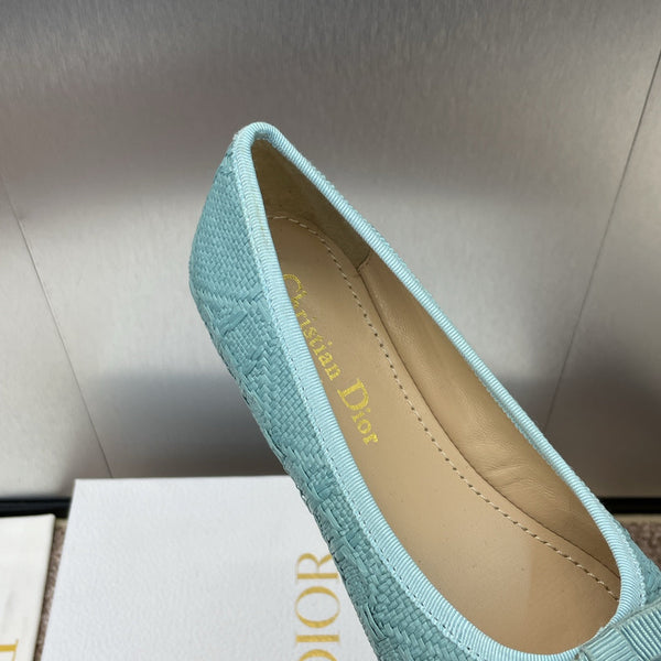 CD Ballet Flat Jade Green Woven Sedge And Lambskin