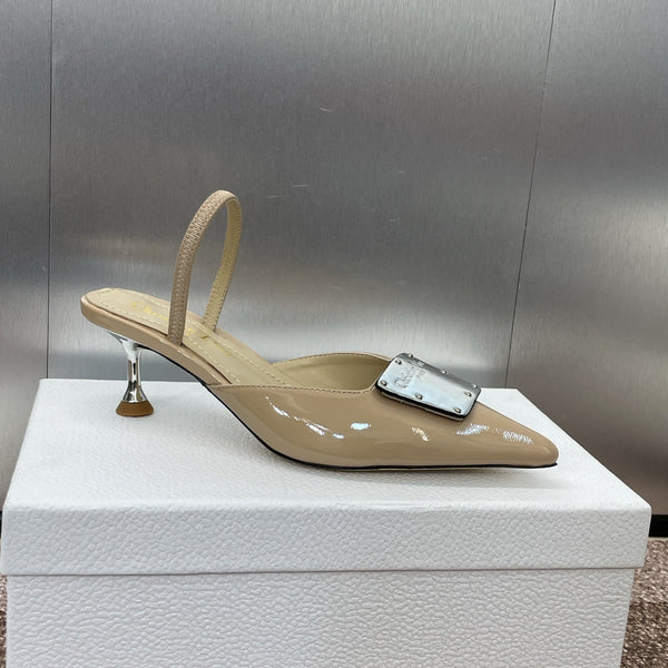 CD Slingback 65mm Glossy Beige Cowhide