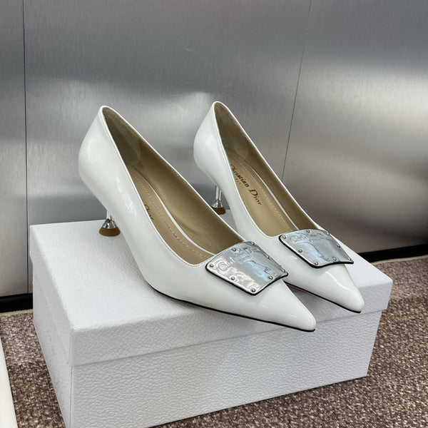 CD Pumps 65mm Glossy White Cowhide