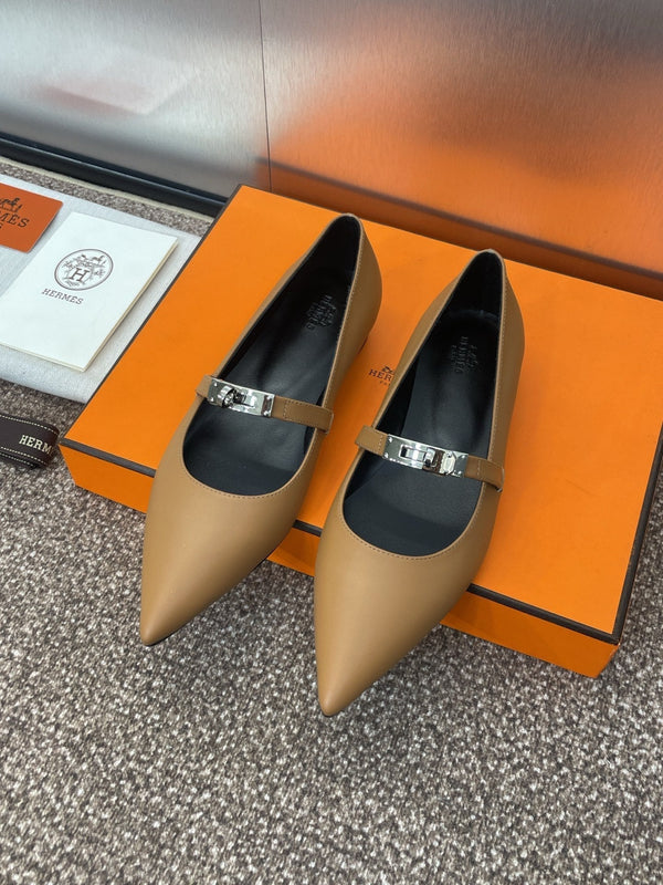 HM 25C Kelly Ballet Flat Brown Calfskin 208269