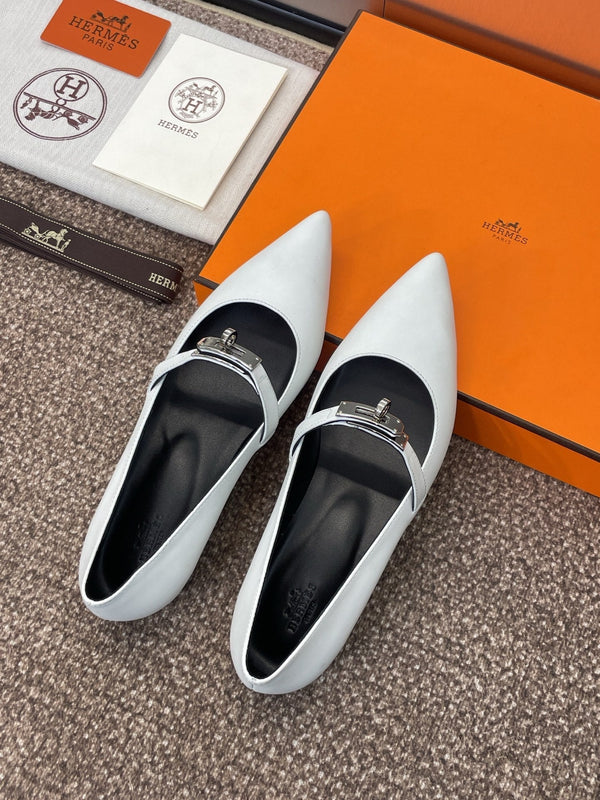 HM 25C Kelly Ballet Flat Gris Clair Calfskin 208267