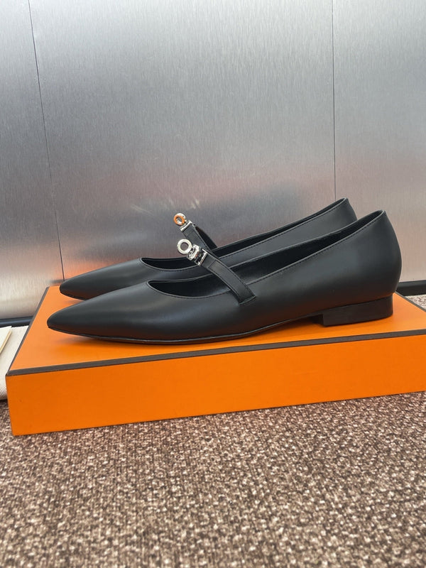 HM 25C Kelly Ballet Flat Noir Calfskin 208268
