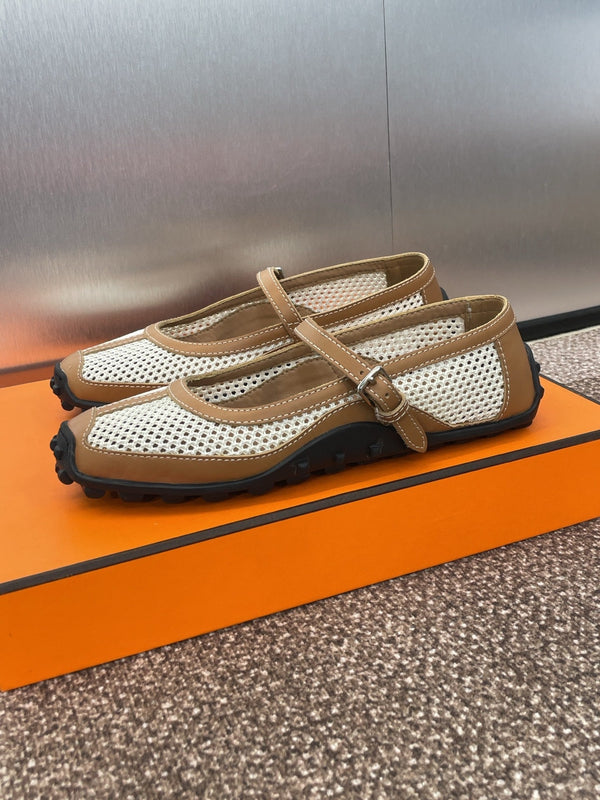 HM 25C Kichu Ballet Flat Brown mix White Fabric with Calfskin 208280