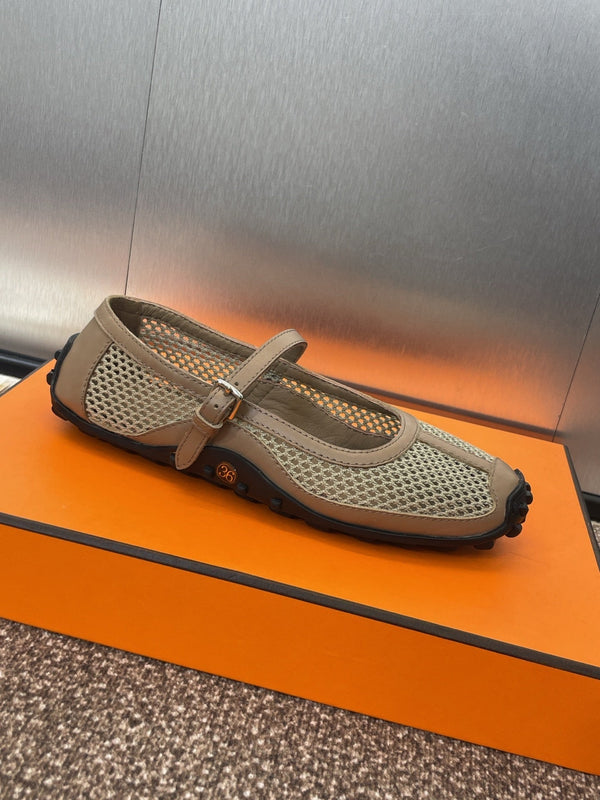 HM 25C Kichu Ballet Flat Tortilla Brown Fabric with Calfskin 208281