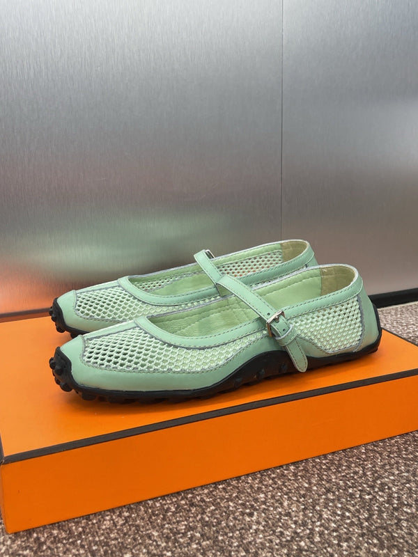 HM 25C Kichu Ballet Flat Mint Green Fabric with Calfskin 208282