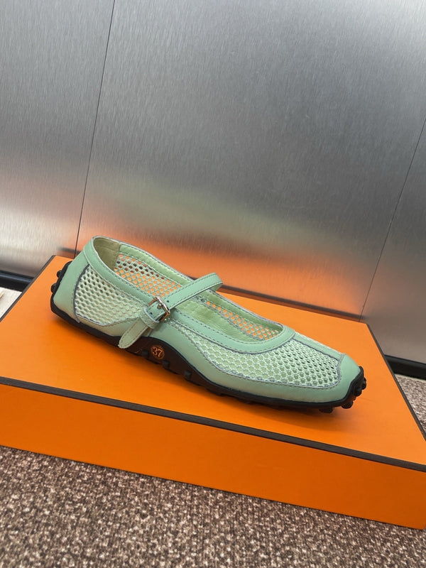 HM 25C Kichu Ballet Flat Mint Green Fabric with Calfskin 208282