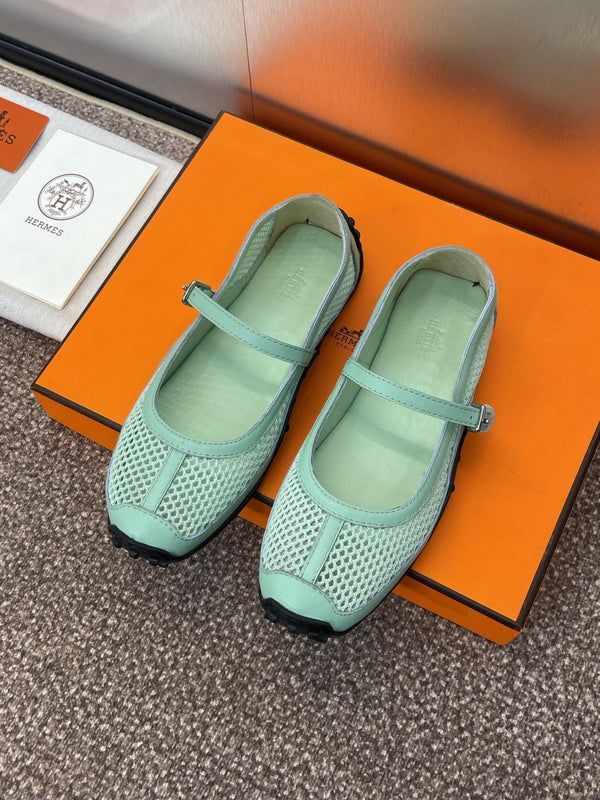 HM 25C Kichu Ballet Flat Mint Green Fabric with Calfskin 208282