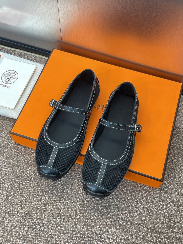 HM 25C Kichu Ballet Flat Black Fabric with Calfskin 208283