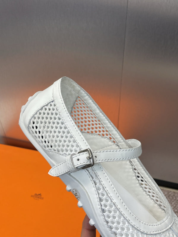 HM 25C Kichu Ballet Flat White Fabric with Calfskin 208284